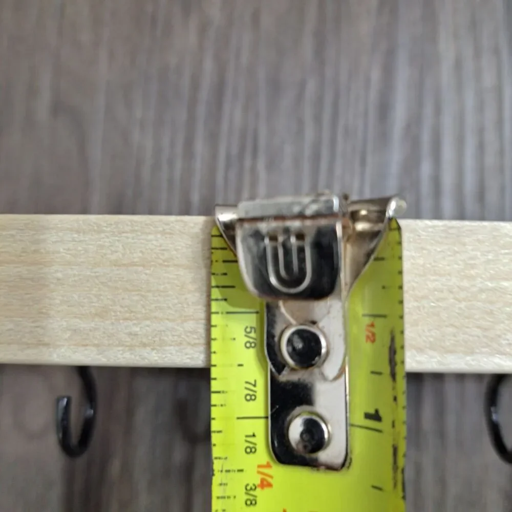 Handmade 10 inch Wall Mount 5 Hook Key/Hat Rack‎ Brown Solid Wood Black Hooks